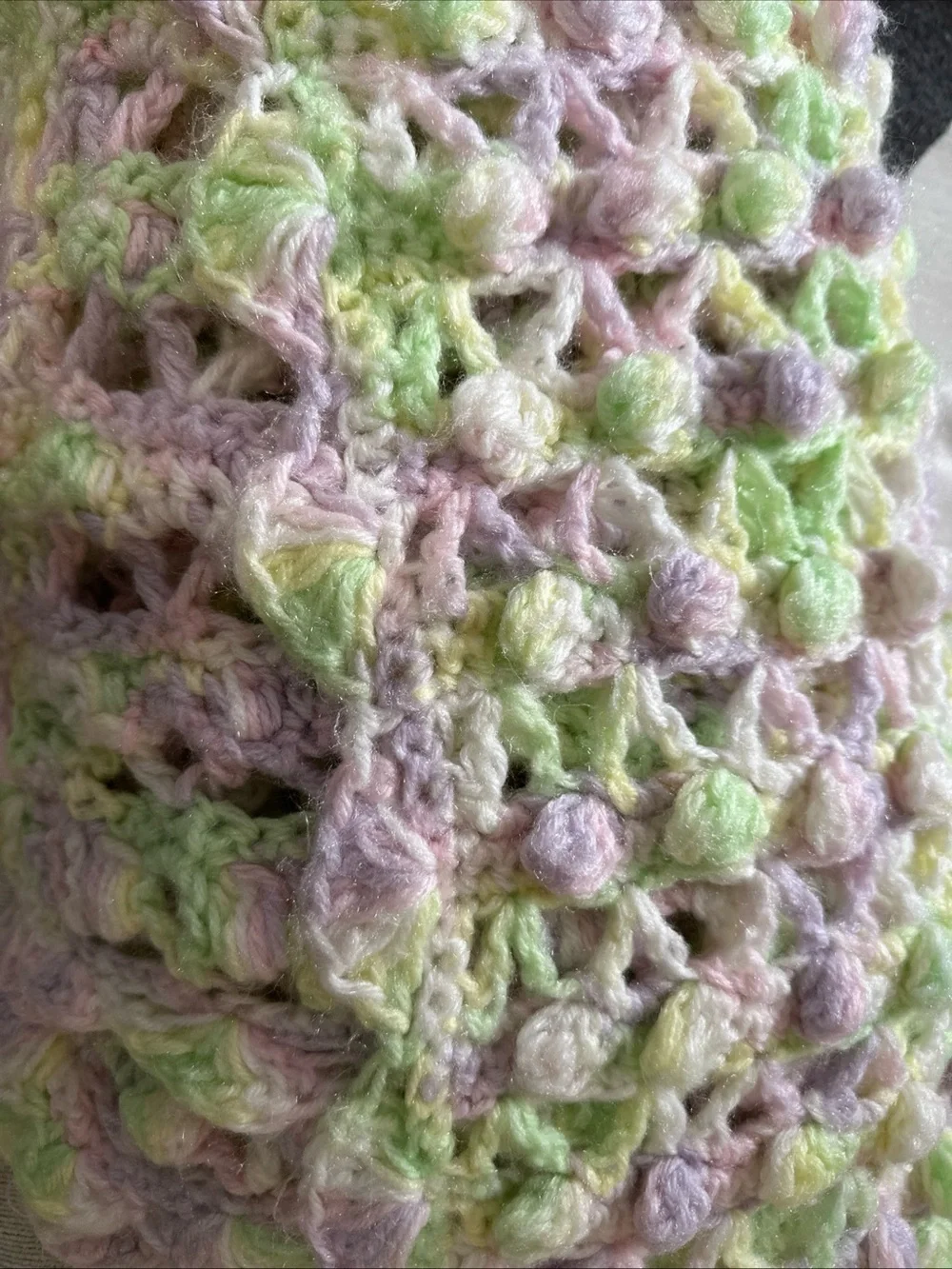 Crocheted Baby Blanket Handmade Soft Pastel Colors Purple Pink Green 37